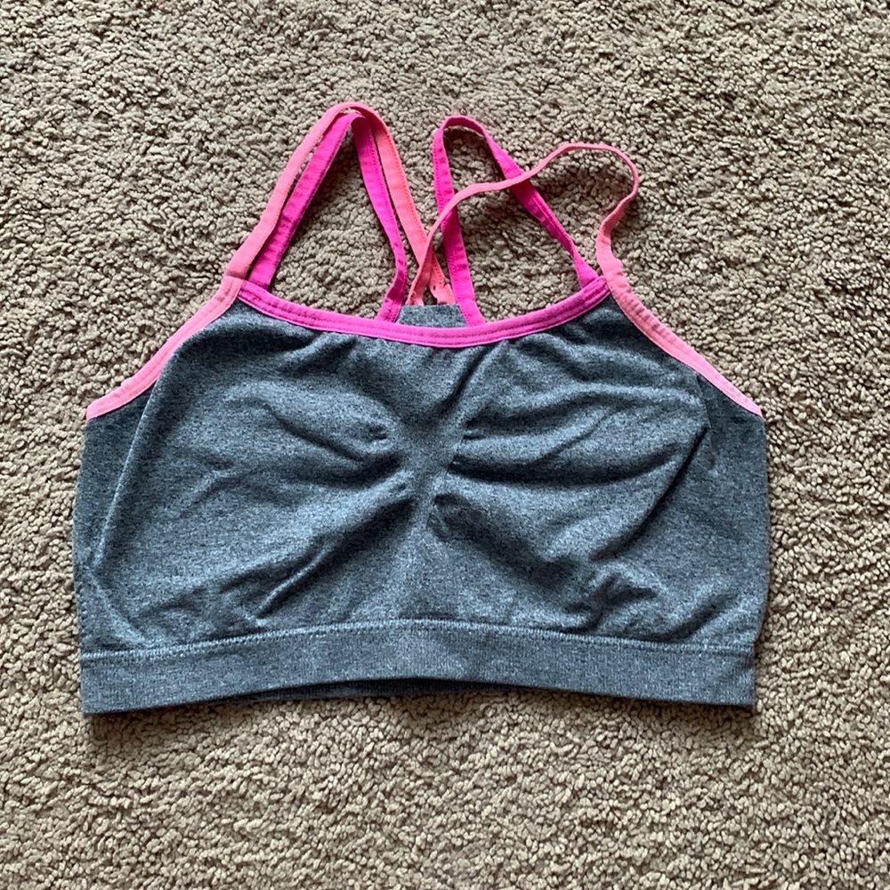 Grey/pink sports bra